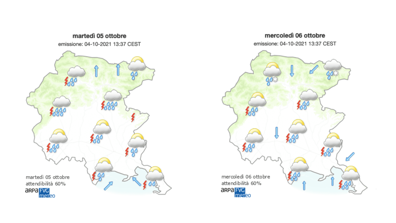 Meteo, cielo coperto sul Goriziano con piogge e Scirocco sulla costa